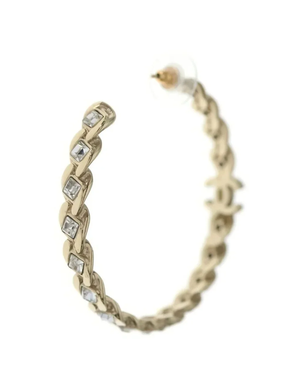 Chanel CC Logo Rhinestone Hoop Earrings Gold